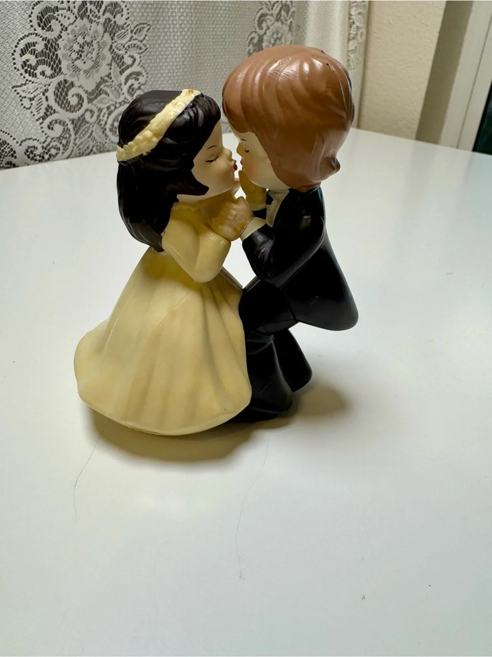 Vintage (1975) Wilton Wedding Couple Cake Topper Figurine - Cream & Black
